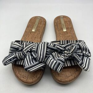 Moleca Black/White Striped Bow Cork Platform Sandals Size 6/37 Made in Brazil